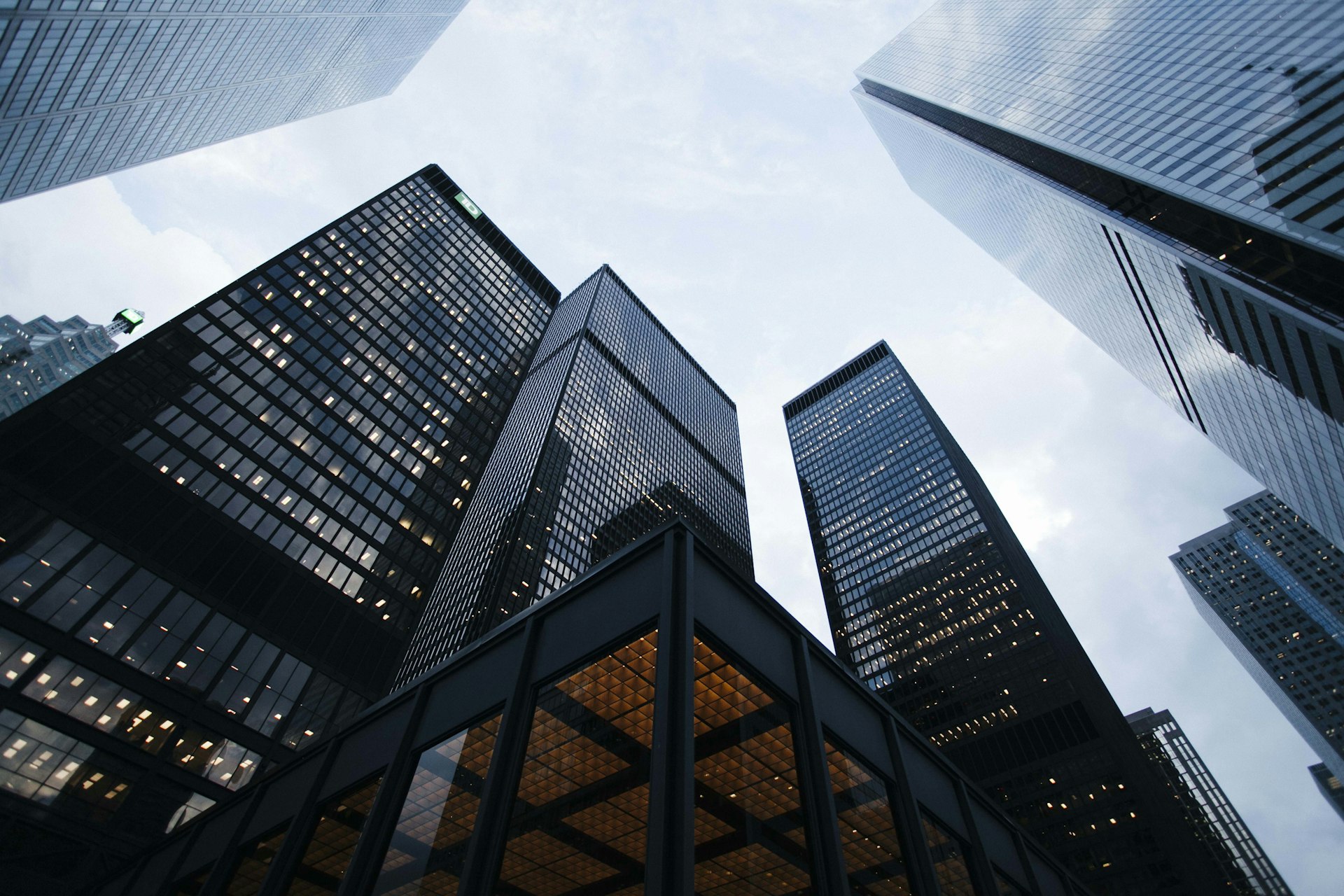Modern structural steel and glass building architecture.